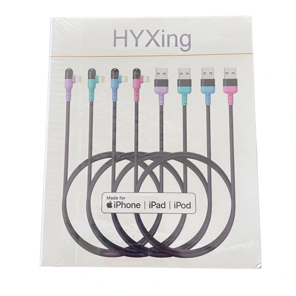 NEW! 4 Pack/Colors iPhone Charger Lightning Cables Apple MFi Certified 90 Degree